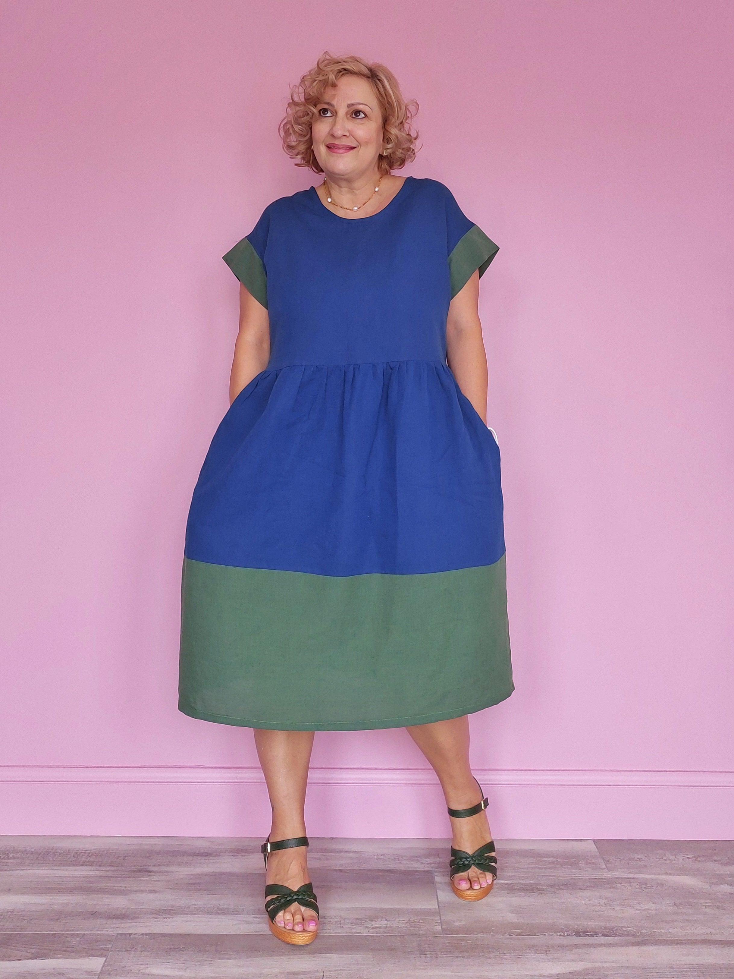 Nelly Wade Colour Block Dress in Indigo & Olive