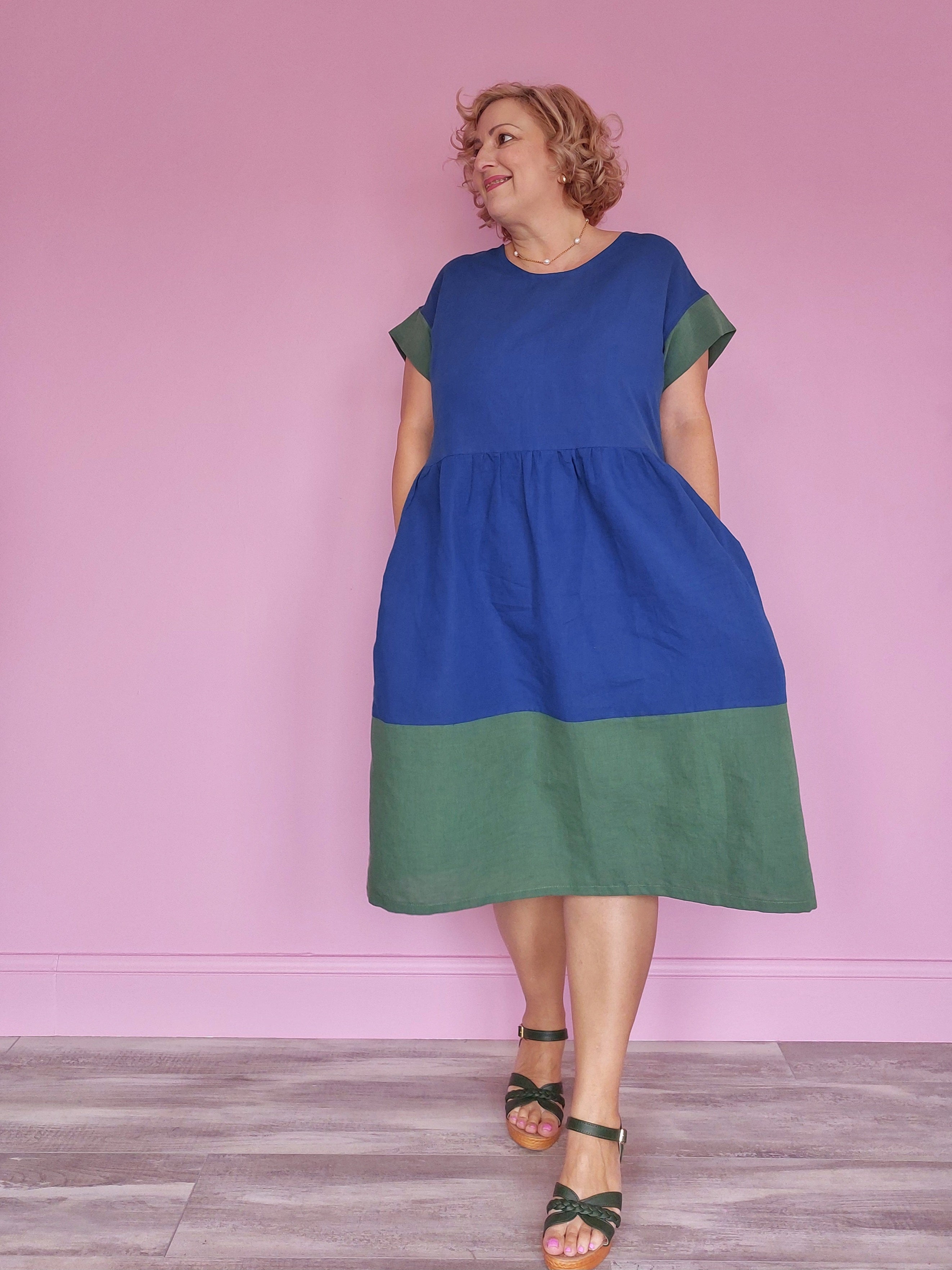 Nelly Wade Colour Block Dress in Indigo & Olive