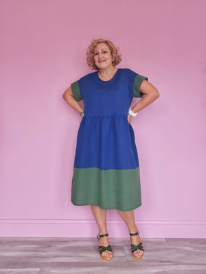 Nelly Wade Colour Block Dress in Indigo & Olive