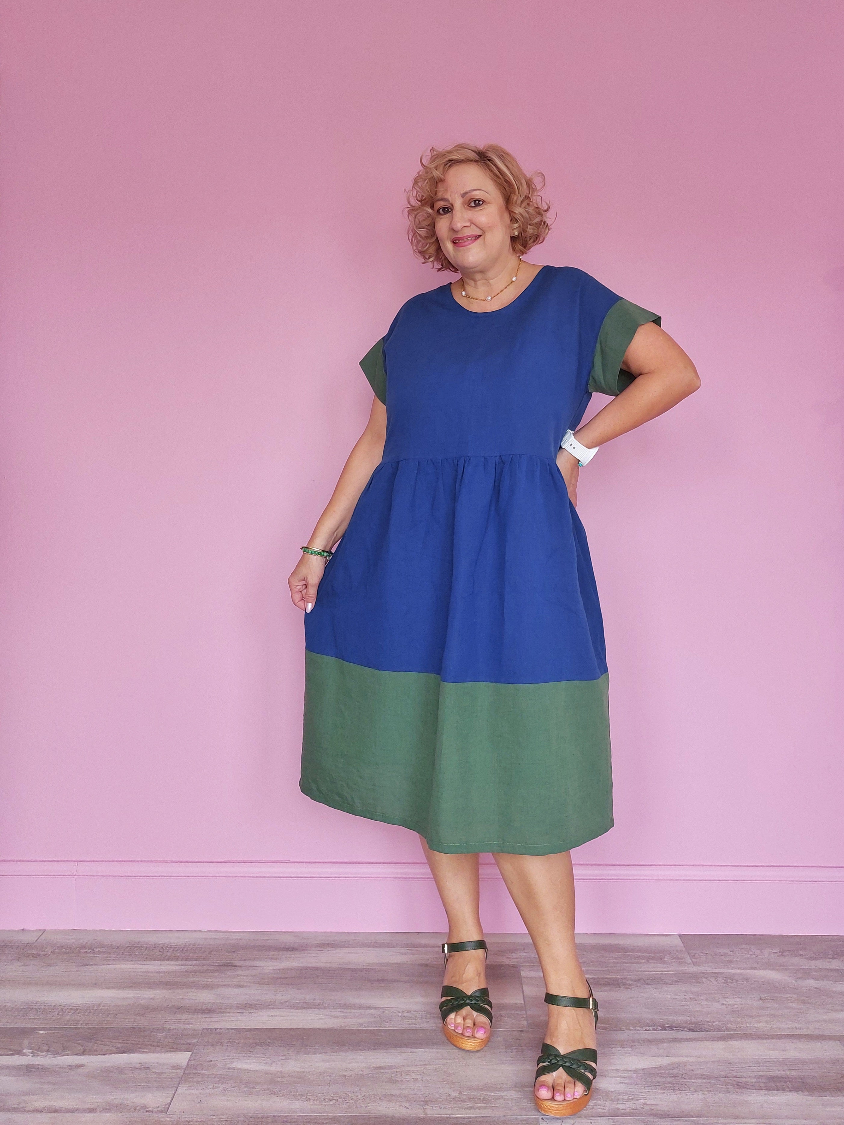 Nelly Wade Colour Block Dress in Indigo & Olive
