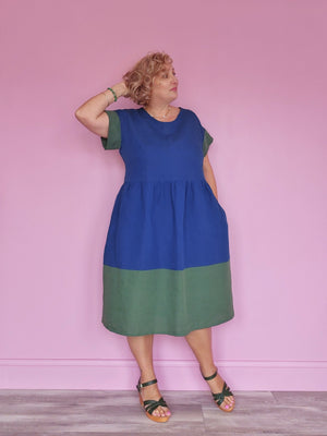 Nelly Wade Colour Block Dress in Indigo & Olive