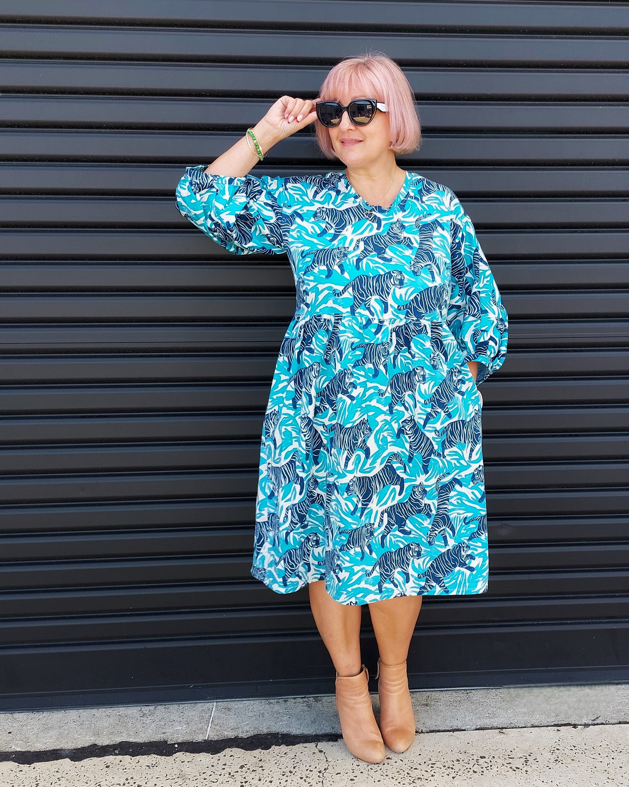 Nelly Wade Long Sleeve Dress in Dancing Tigers