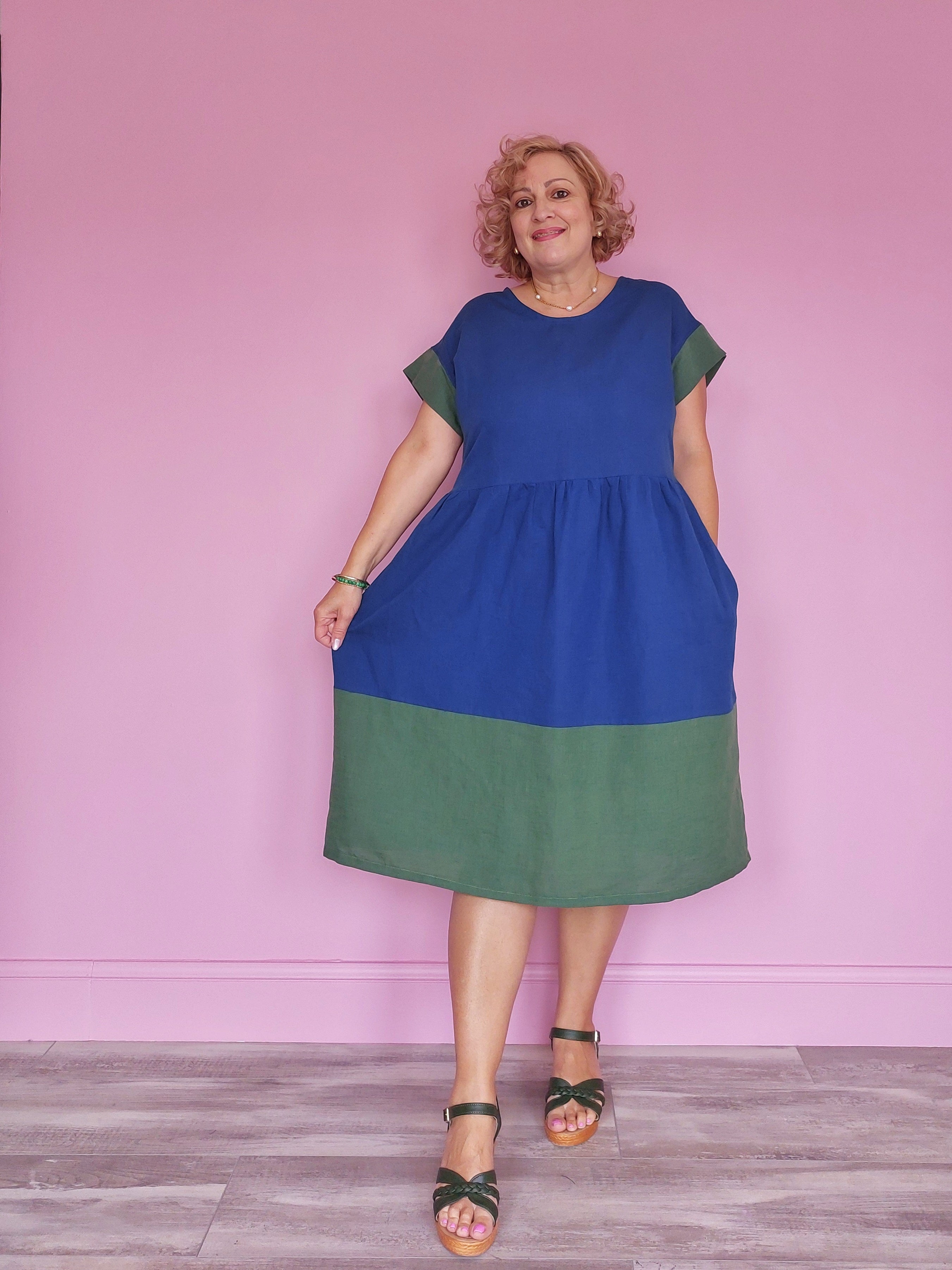 Nelly Wade Colour Block Dress in Indigo & Olive