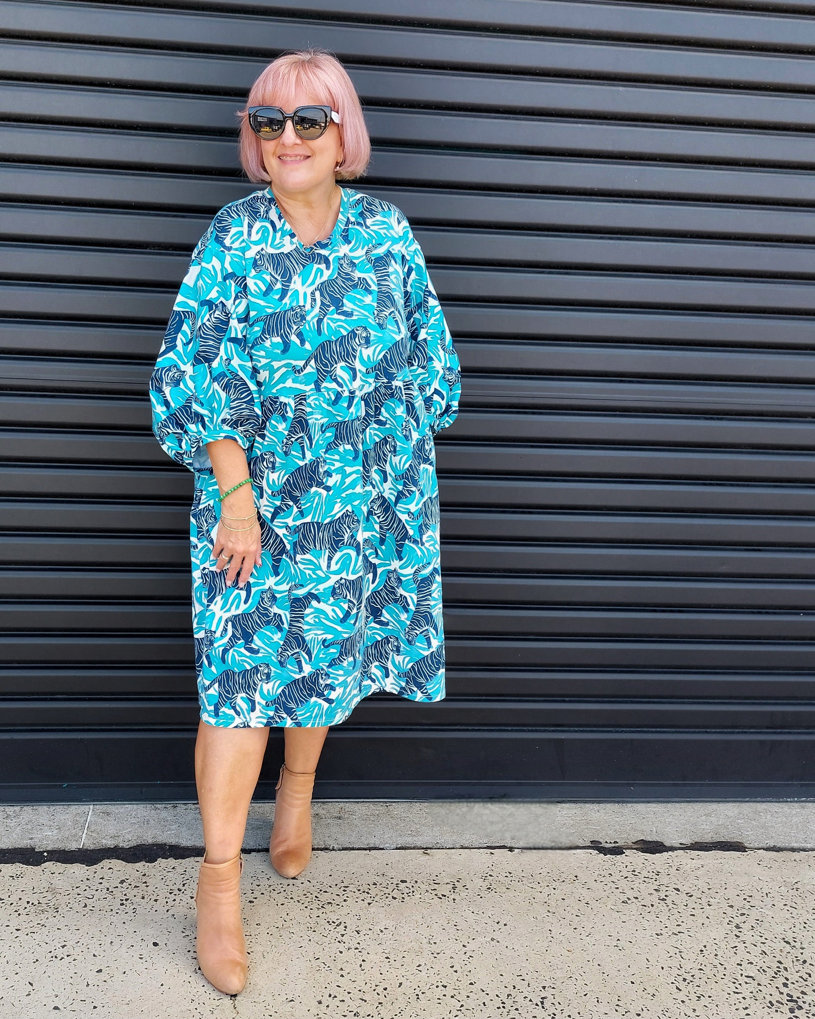 Nelly Wade Long Sleeve Dress in Dancing Tigers