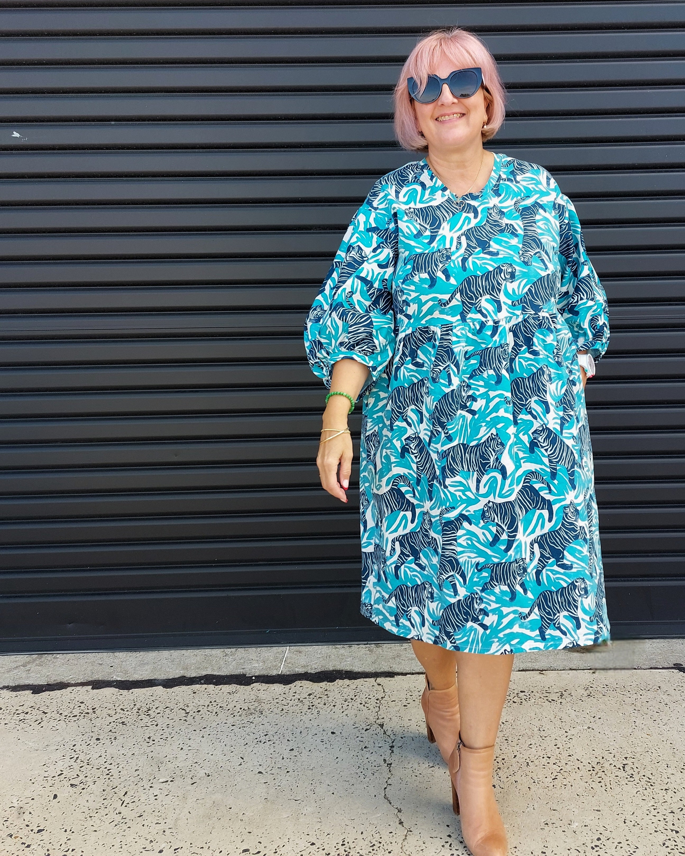 Nelly Wade Long Sleeve Dress in Dancing Tigers