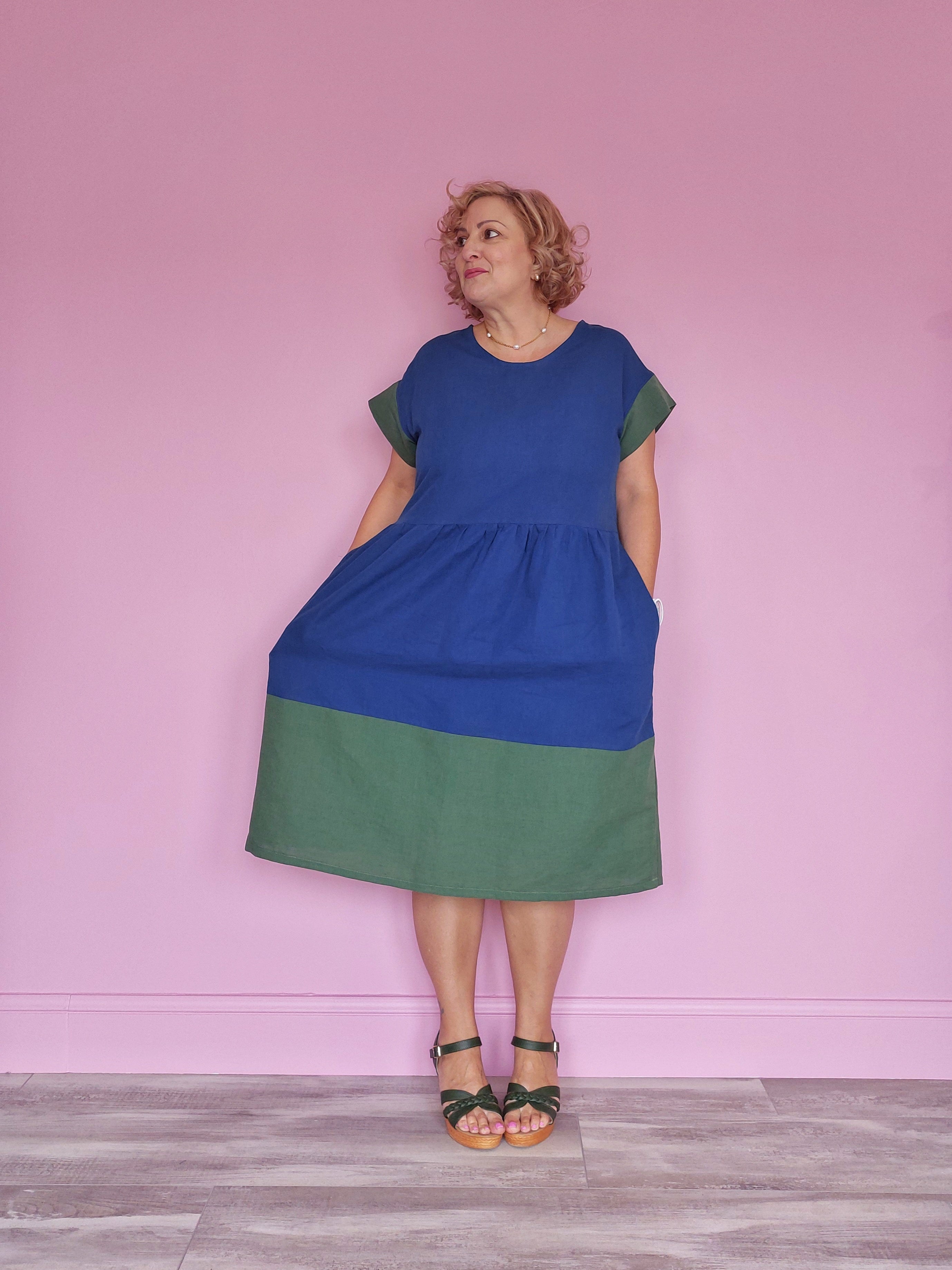 Nelly Wade Colour Block Dress in Indigo & Olive
