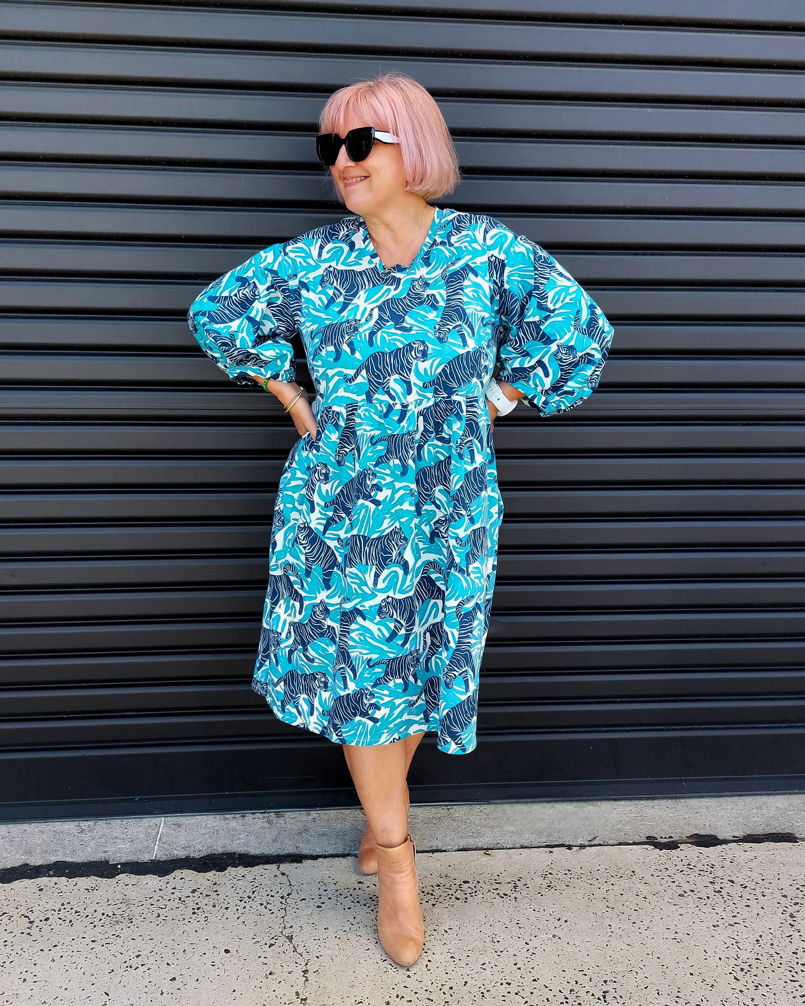 Nelly Wade Long Sleeve Dress in Dancing Tigers