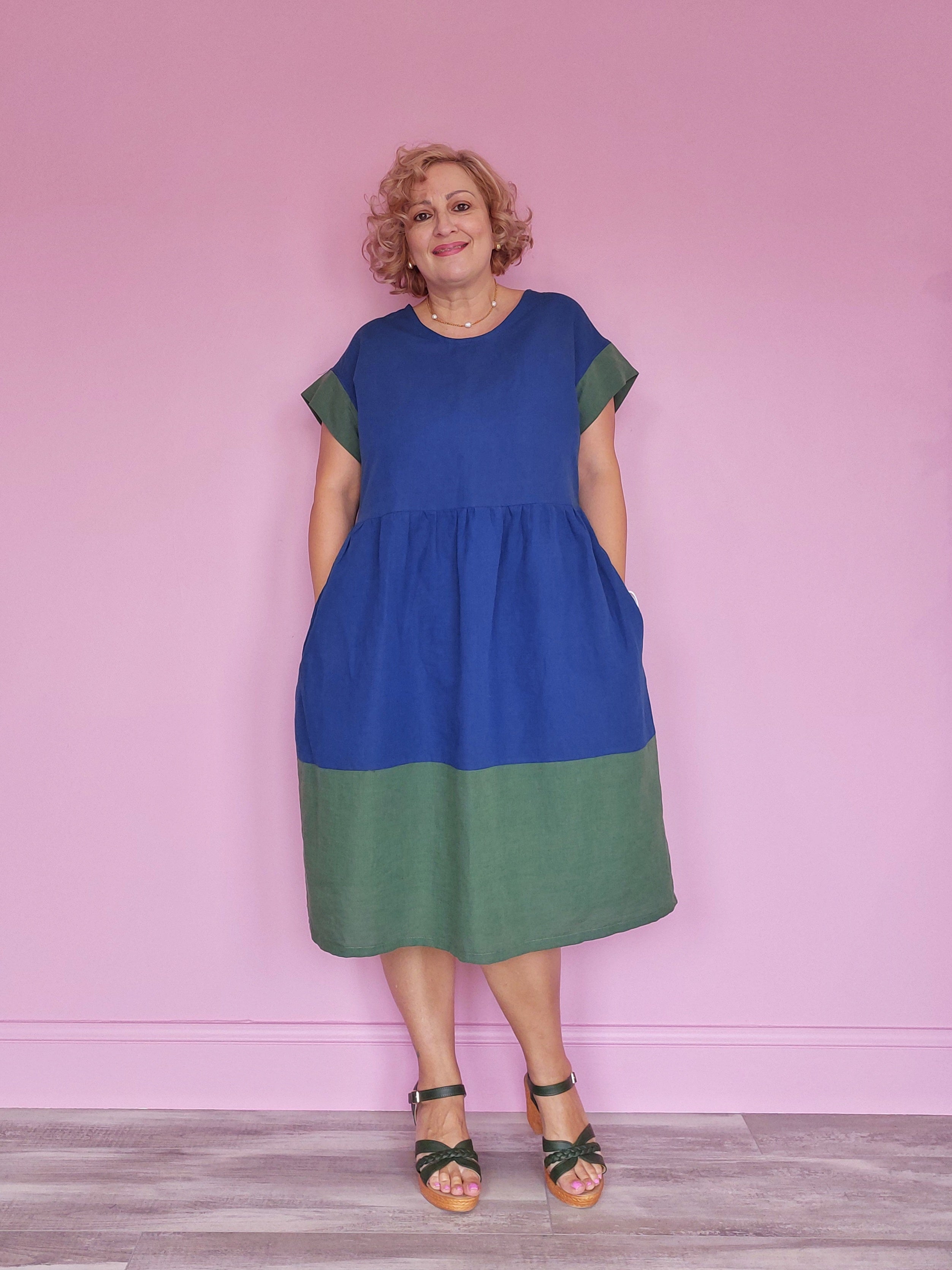 Nelly Wade Colour Block Dress in Indigo & Olive