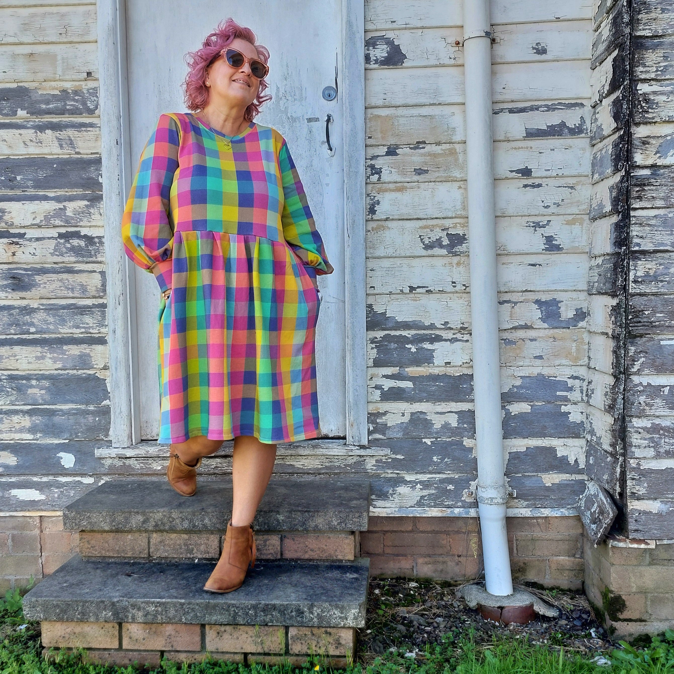 Nelly Wade Long Sleeve Jersey Dress in Candy Gingham
