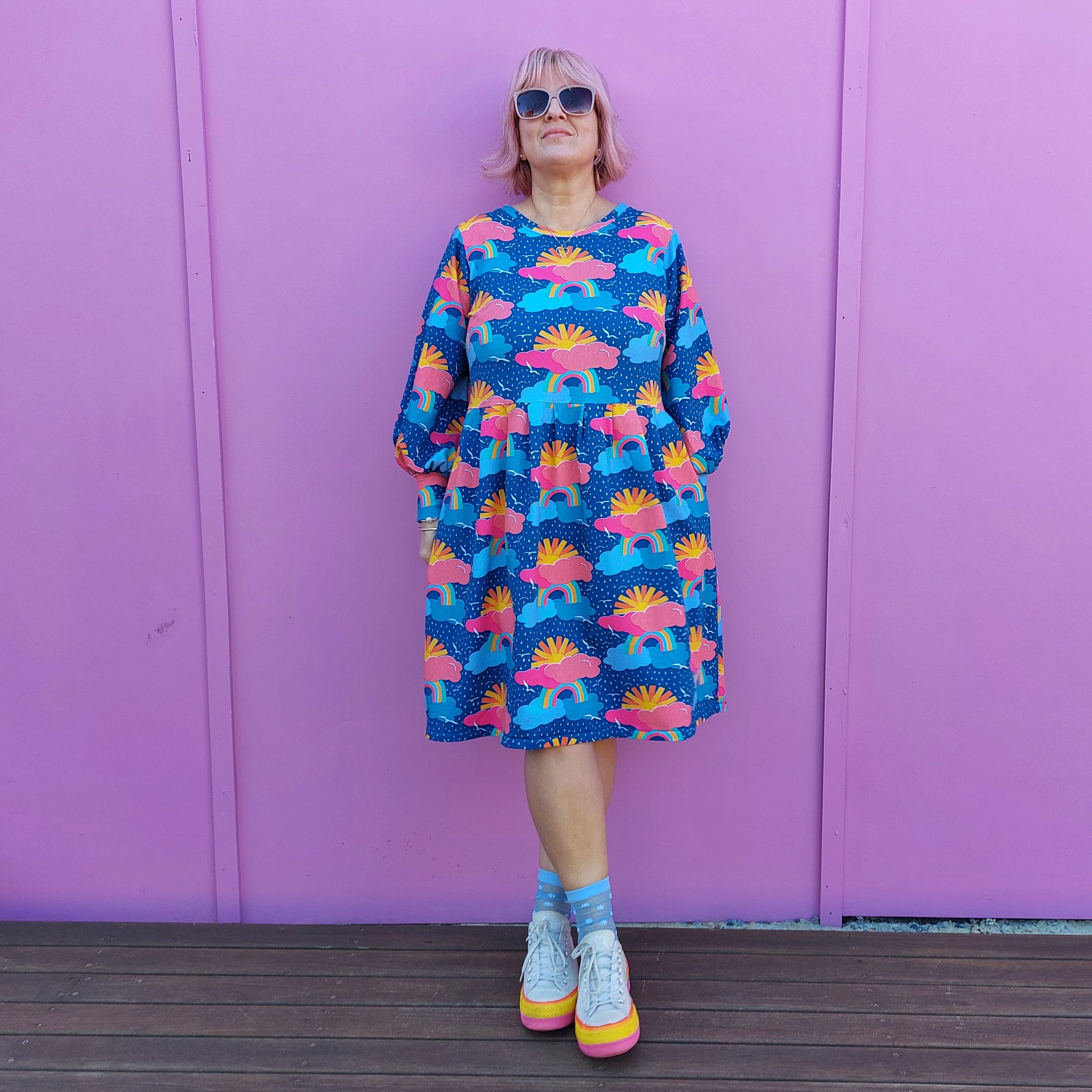 Nelly Wade Long Sleeve Jersey Dress in Sunshine on a Rainy Day