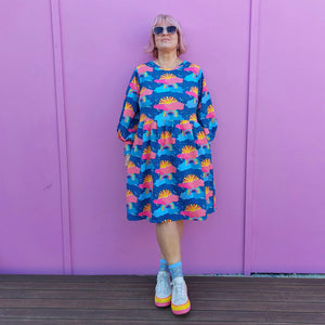 Nelly Wade Long Sleeve Jersey Dress in Sunshine on a Rainy Day