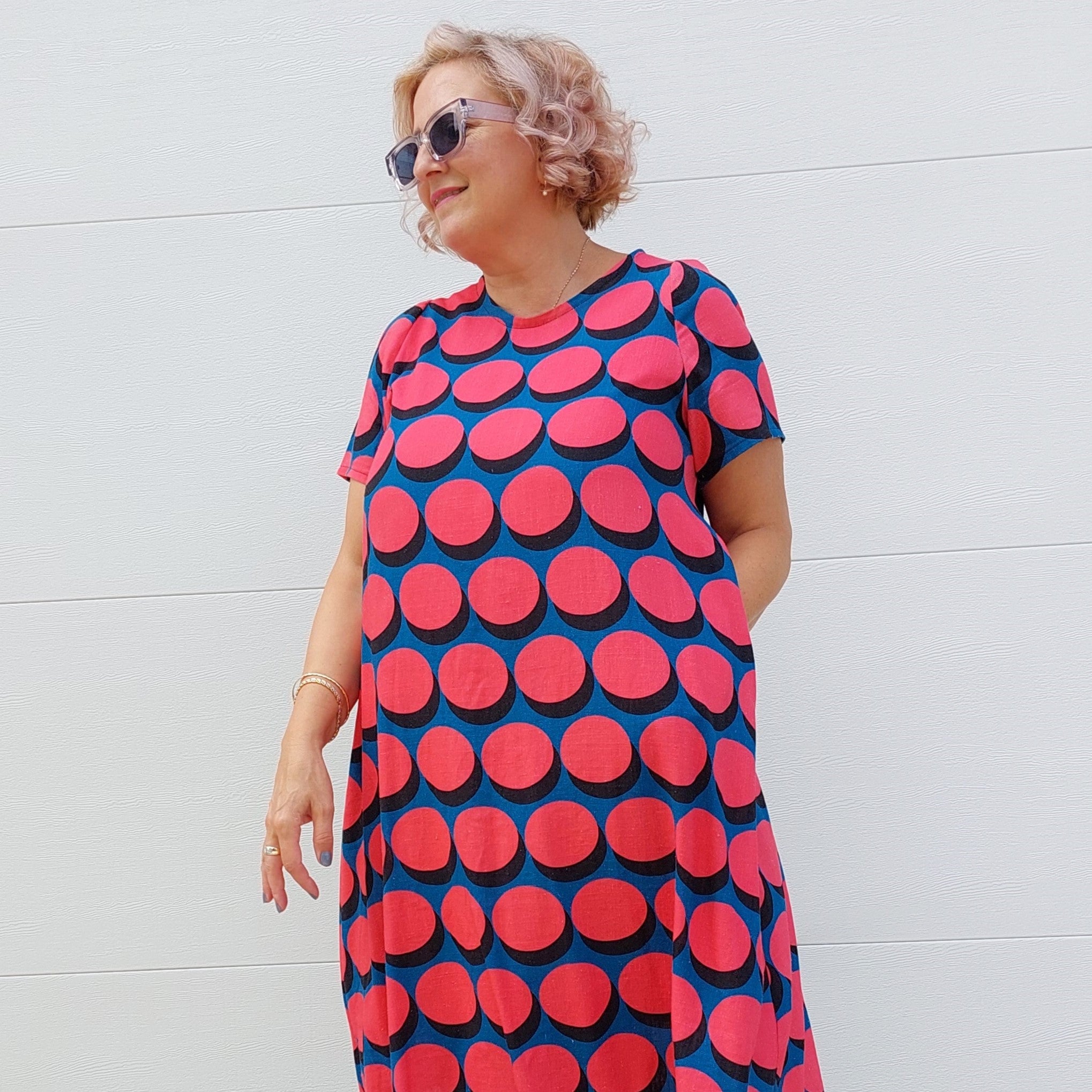 Nelly Wade Swing Dress in Red Buttons