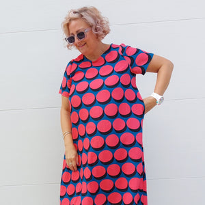 Nelly Wade Swing Dress in Red Buttons