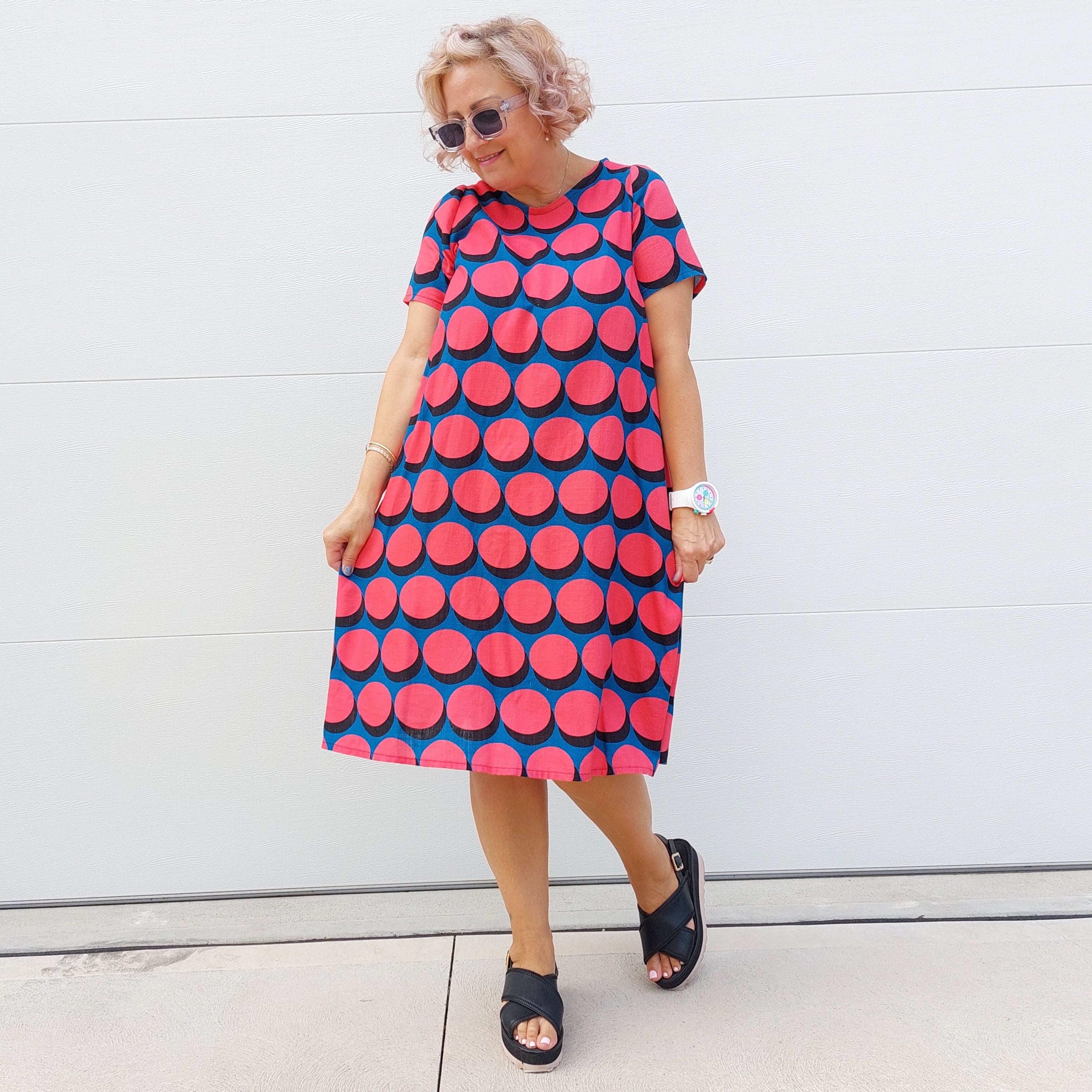 Nelly Wade Swing Dress in Red Buttons