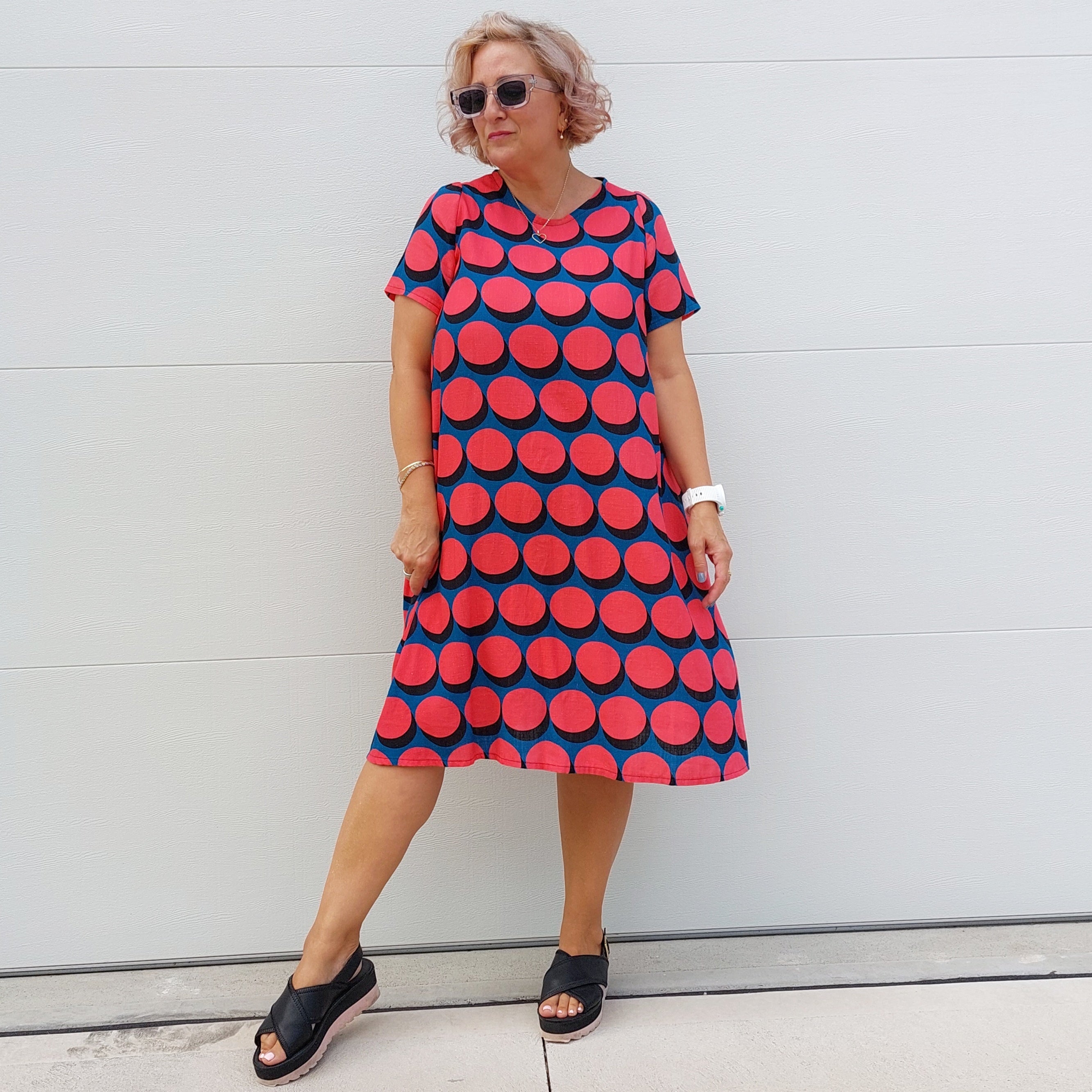 Nelly Wade Swing Dress in Red Buttons