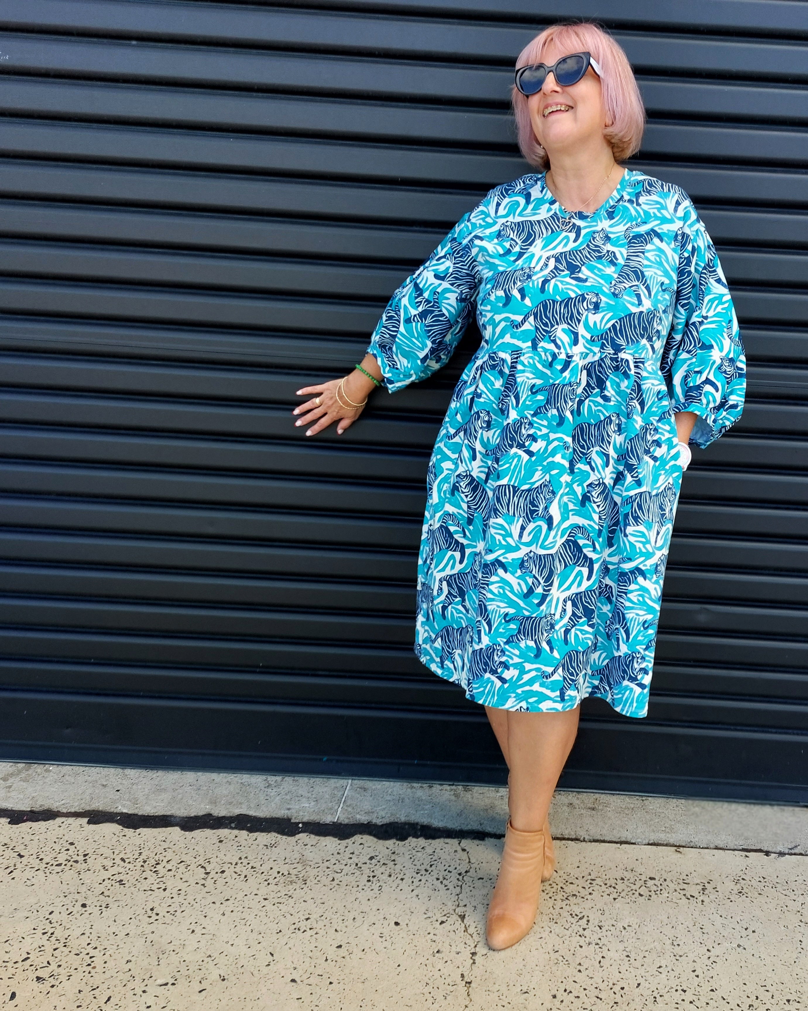 Nelly Wade Long Sleeve Dress in Dancing Tigers