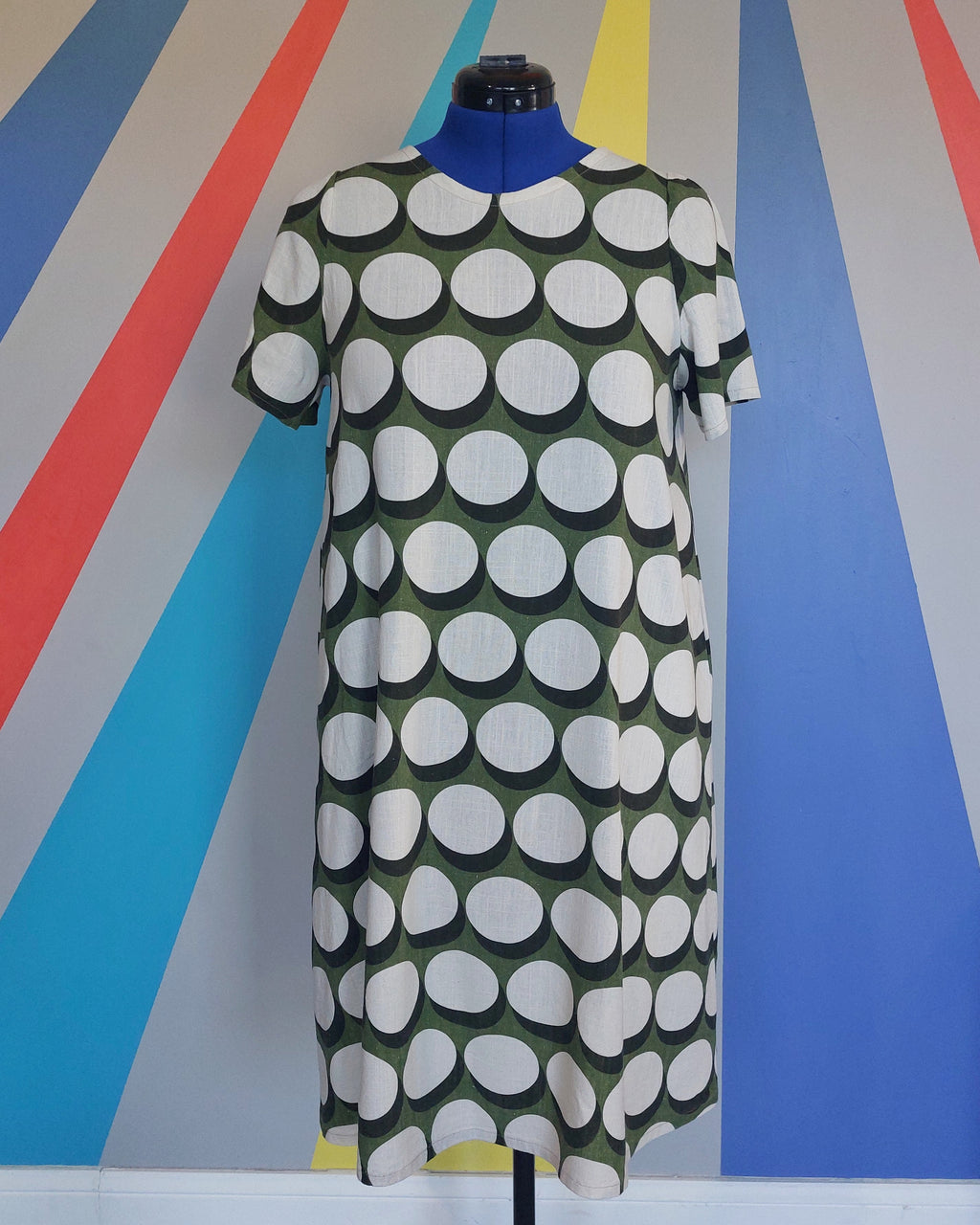 Nelly Swing Dress (Size M) in Olive Buttons. Sample Sale