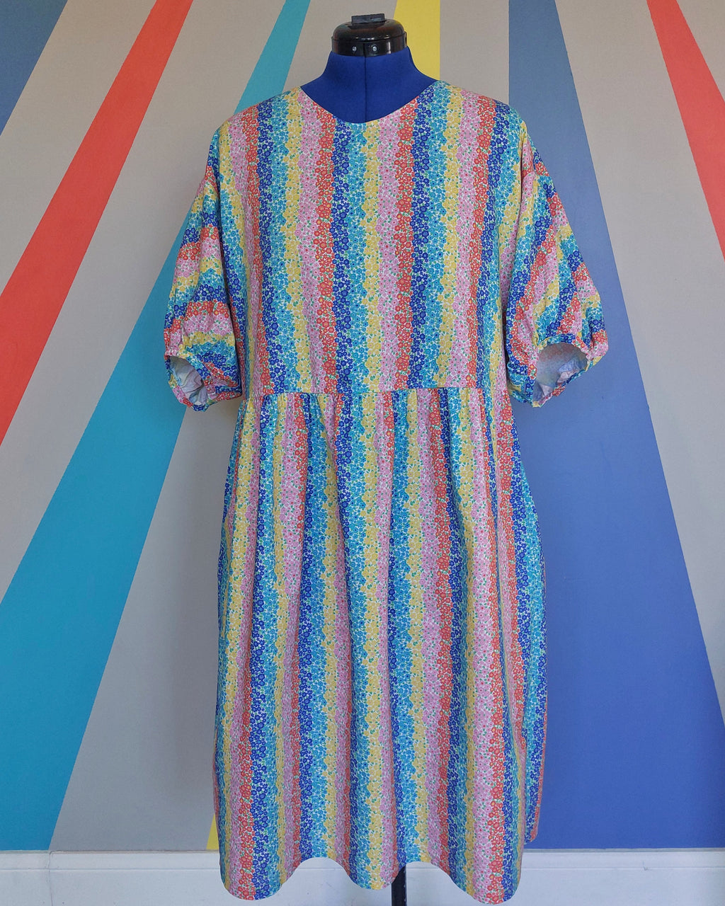 Nelly Long Sleeve Dress (SIZE M/L) in Flower Rainbow. Sample Sale