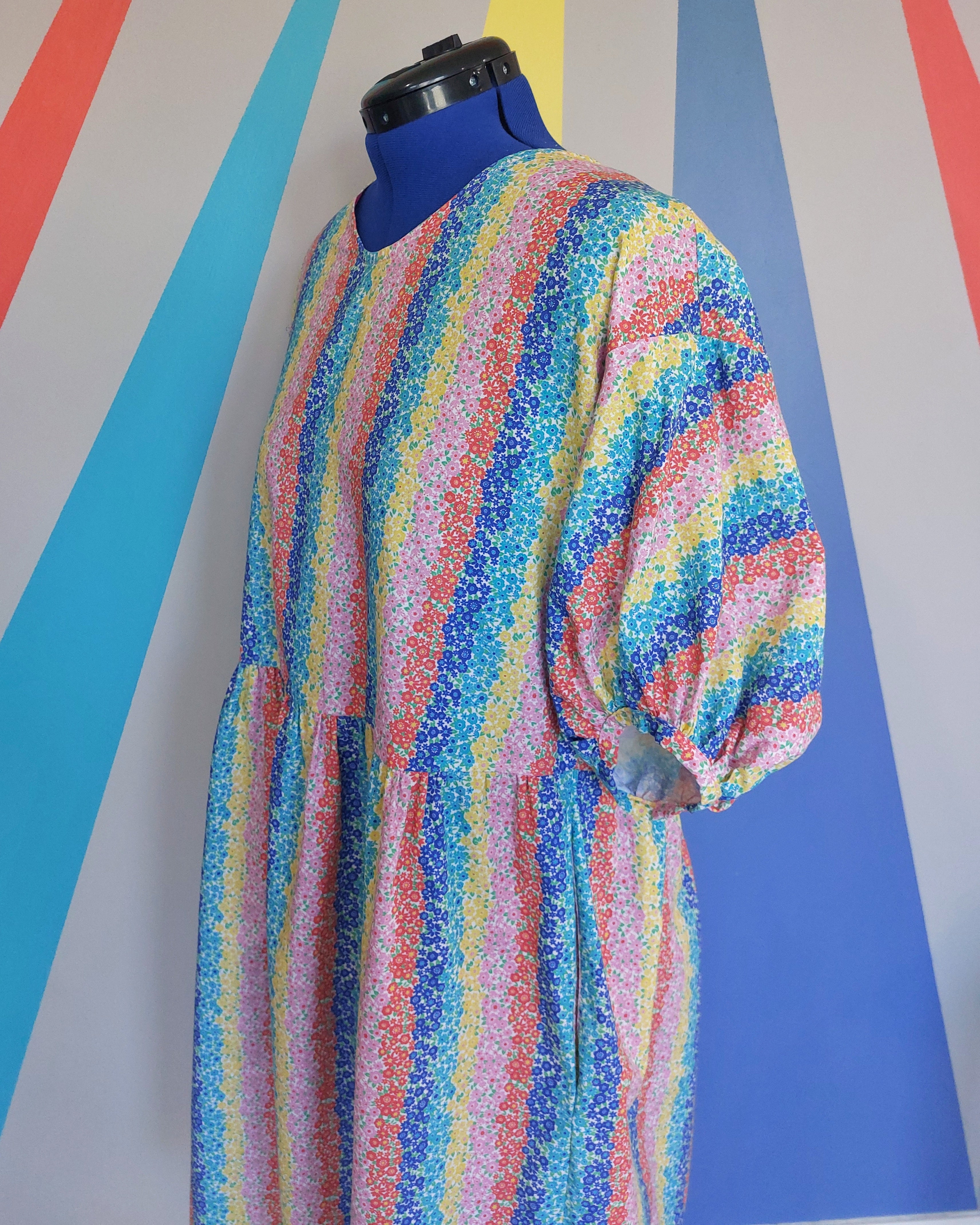 Nelly Long Sleeve Dress (SIZE M/L) in Flower Rainbow. Sample Sale