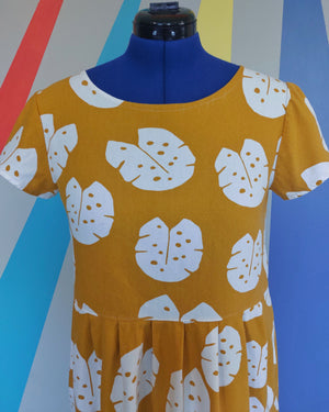 Nelly Dress (Size M) in Mustard Monstera. Sample Sale