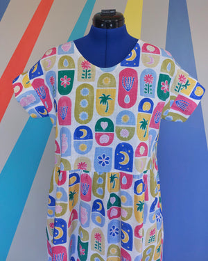 Nelly Dress (Size M)  in Summer Motifs. Sample Sale