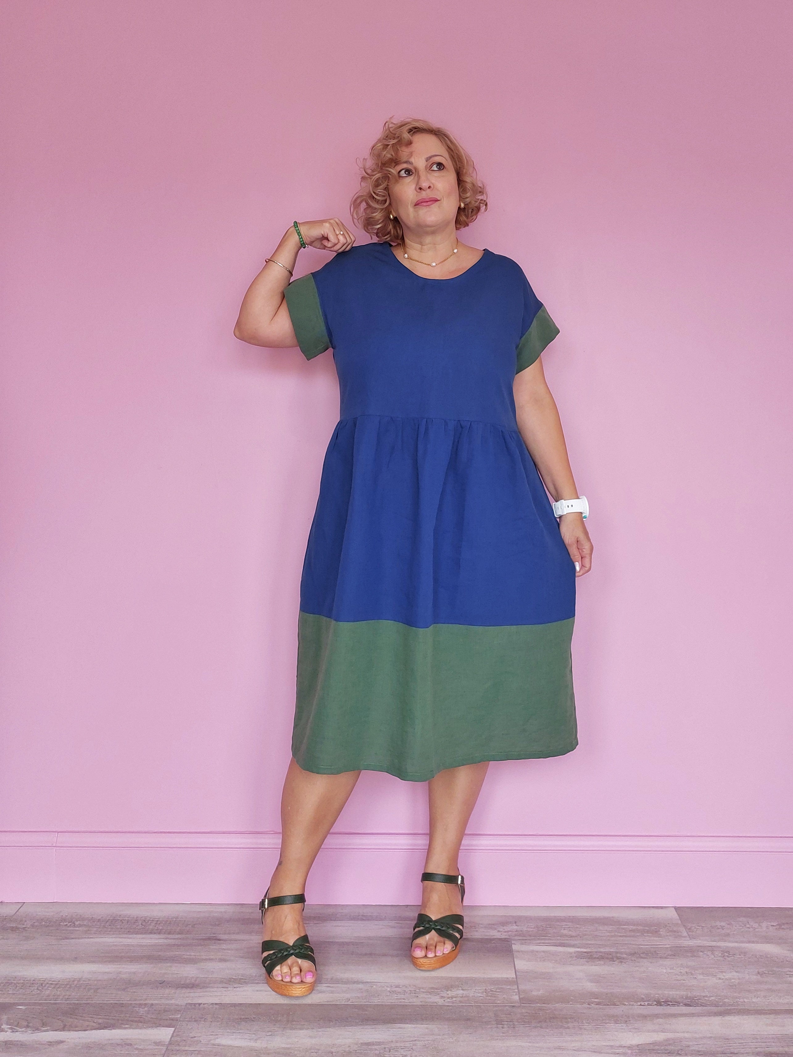 Nelly Wade Colour Block Dress in Indigo & Olive
