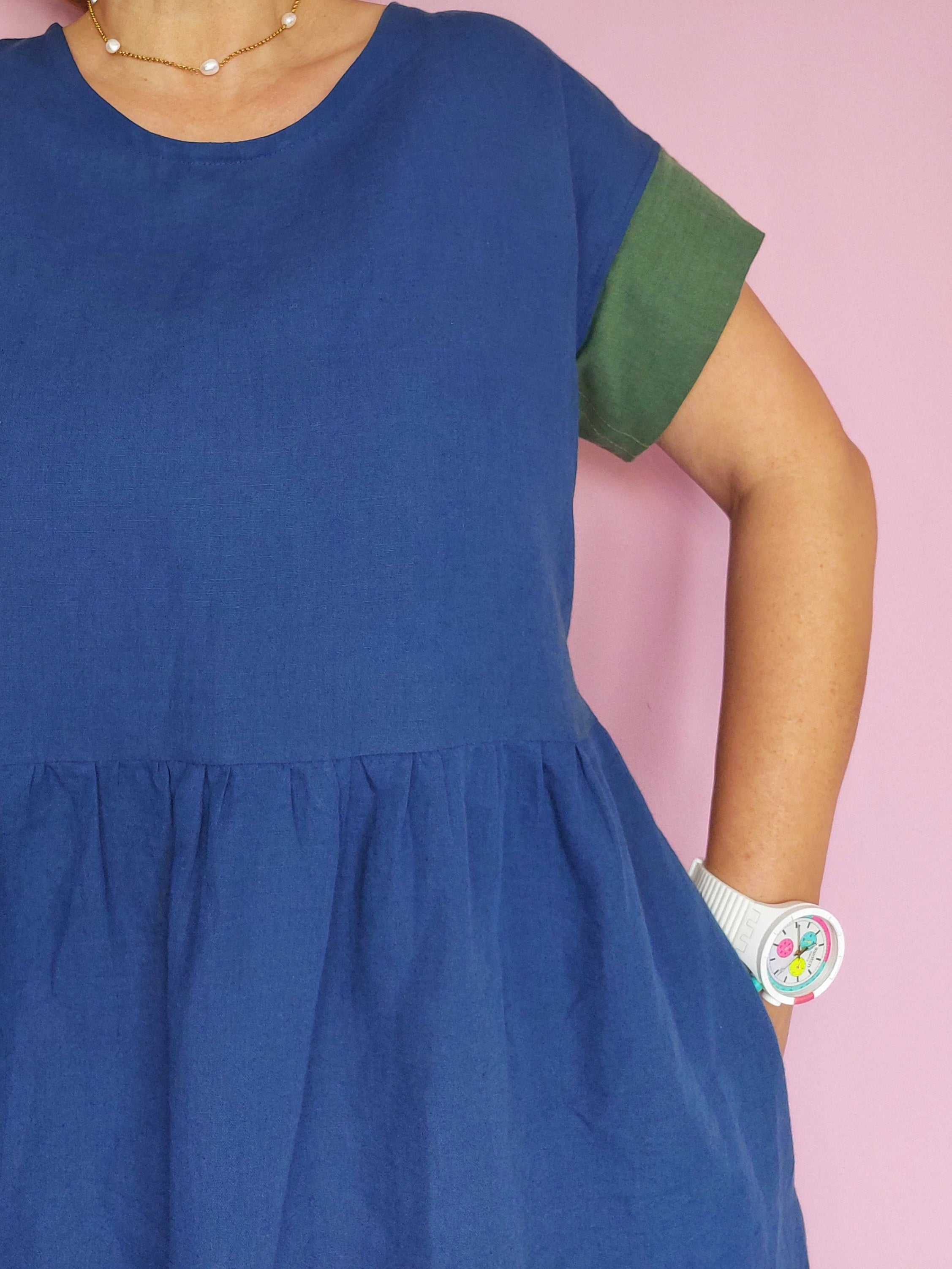 Nelly Wade Colour Block Dress in Indigo & Olive