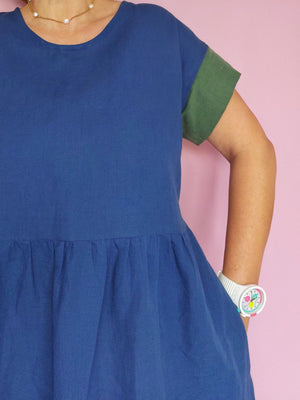 Nelly Wade Colour Block Dress in Indigo & Olive