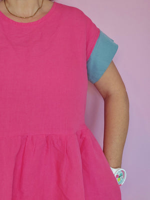 Nelly Wade Colour Block Dress in Hot Pink & Duck Egg Blue