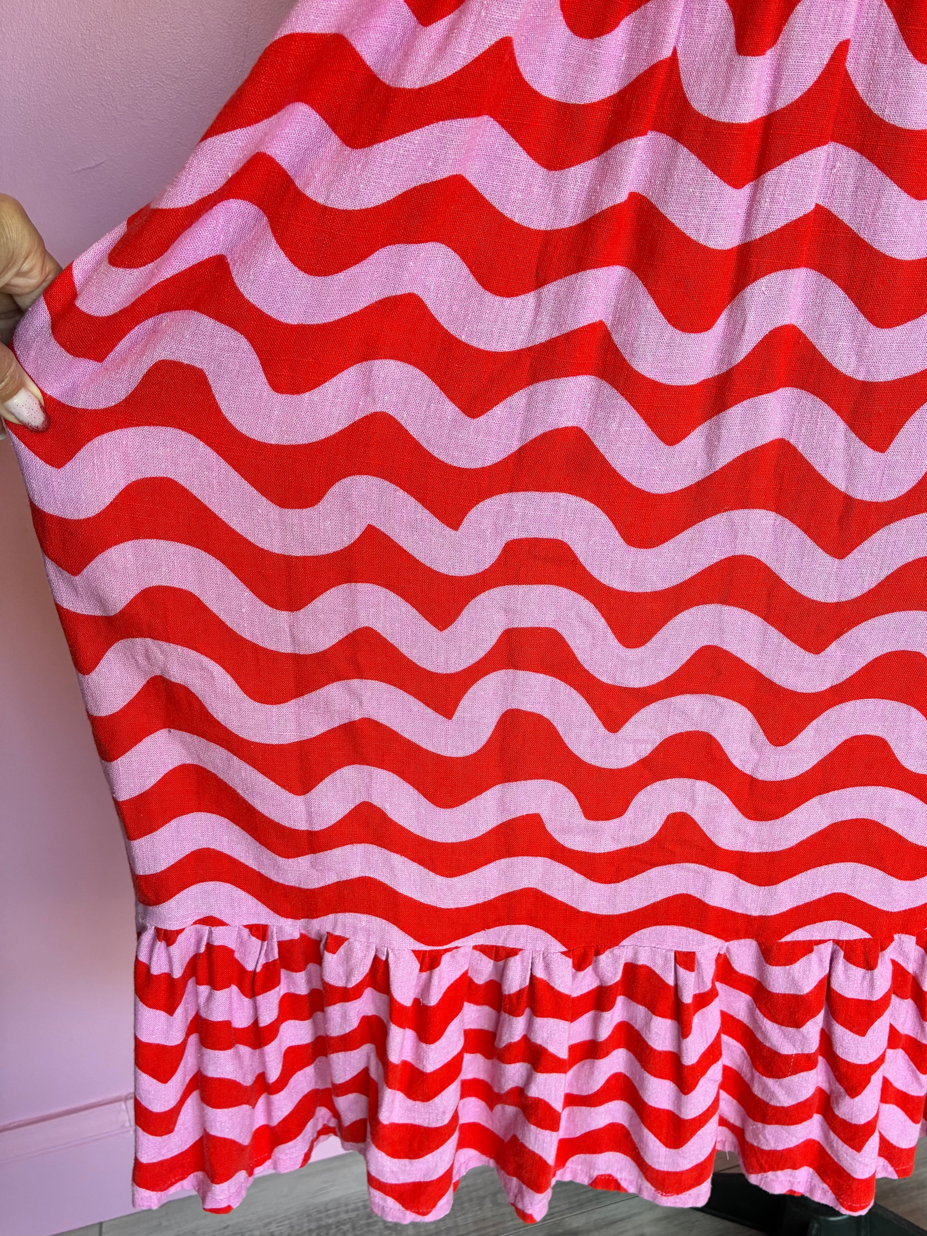 Nelly Midi Dress in Pink & Red Squiggles Size M Sample Sale