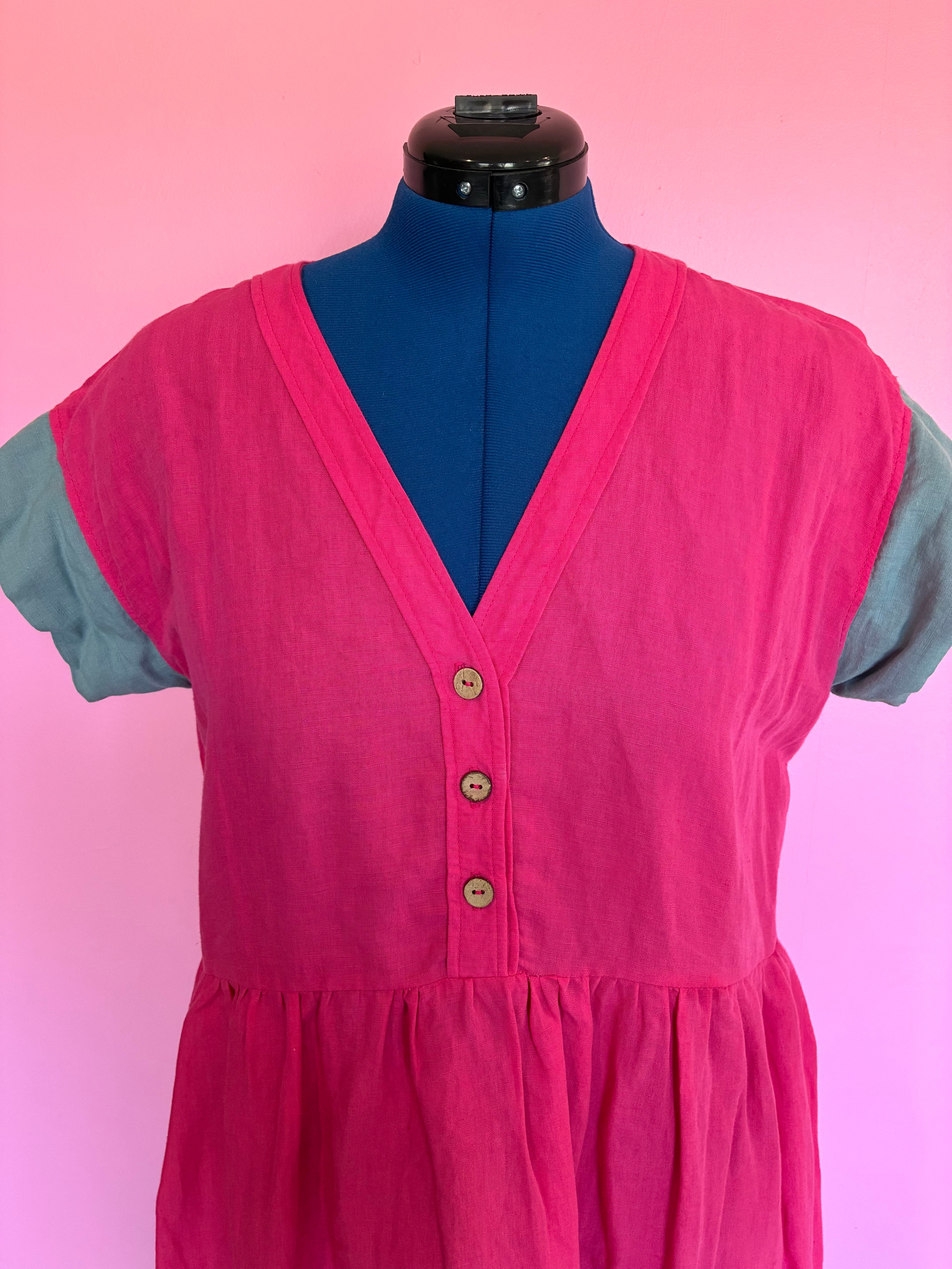 Nelly Button-up Colour Block Dress in Hot Pink & Duck Egg Blue Sample Sale