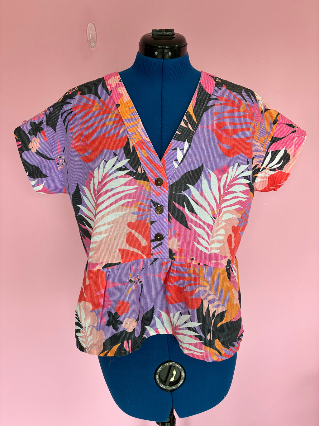 Nelly Button-up Top in Palm Leaves  Size M Sample Sale